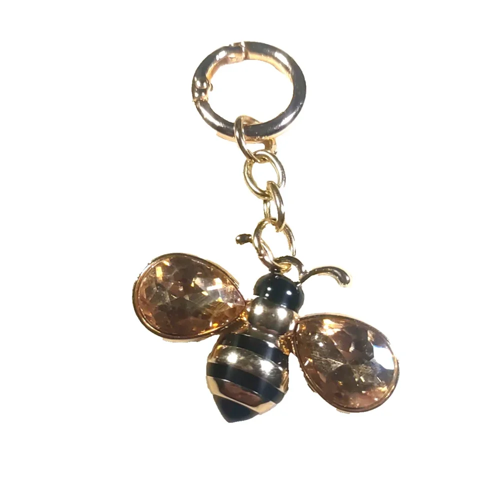 Bee Keychain Gold Tone Rhinestone Black Gold Tone